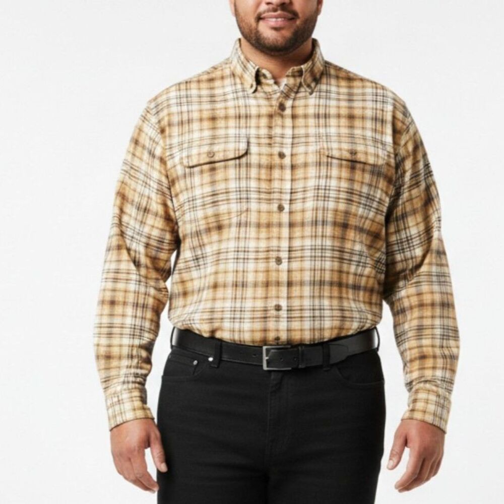 RedHead Men's Brown & Black Flannel Long Sleeve Plaid Checks Button Shirt 2XLT
